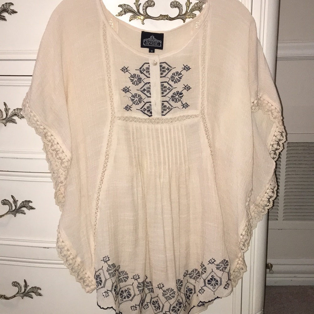 Cream and blue light weight, summer, bohemian top